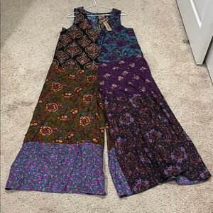 NWT Natural Life Let’s Just Go Wide-Leg Jumpsuit-Woodcut Floral Blue size M